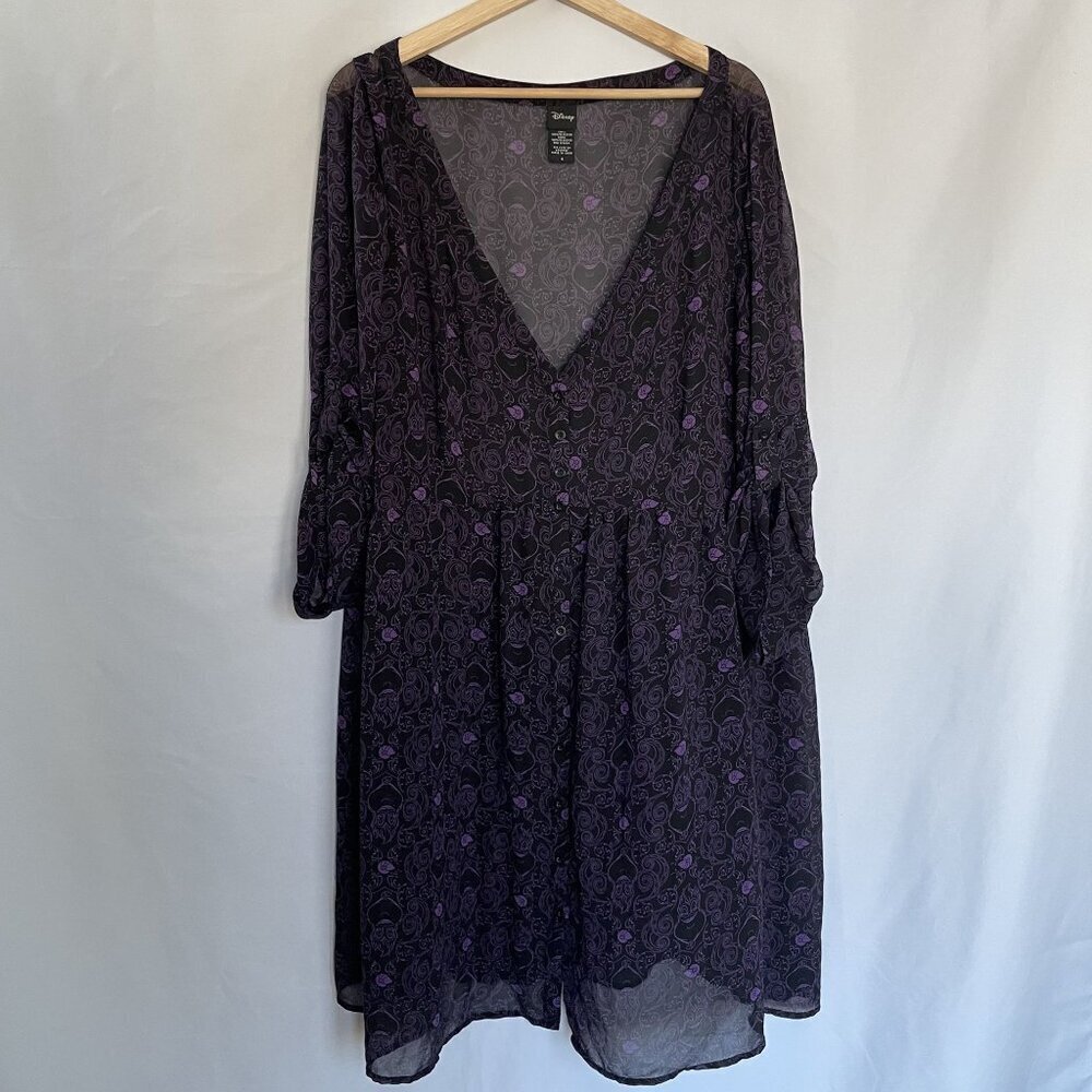 Disney Villains Purple & Black V-Neck Dress With Button Details & Puff Sleeves 4